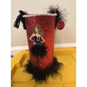 Red Wine Holder Case Fabulous Glam Black Feathers Pearls